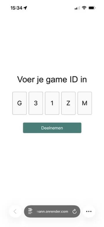 Phone screen for entering the game code.
