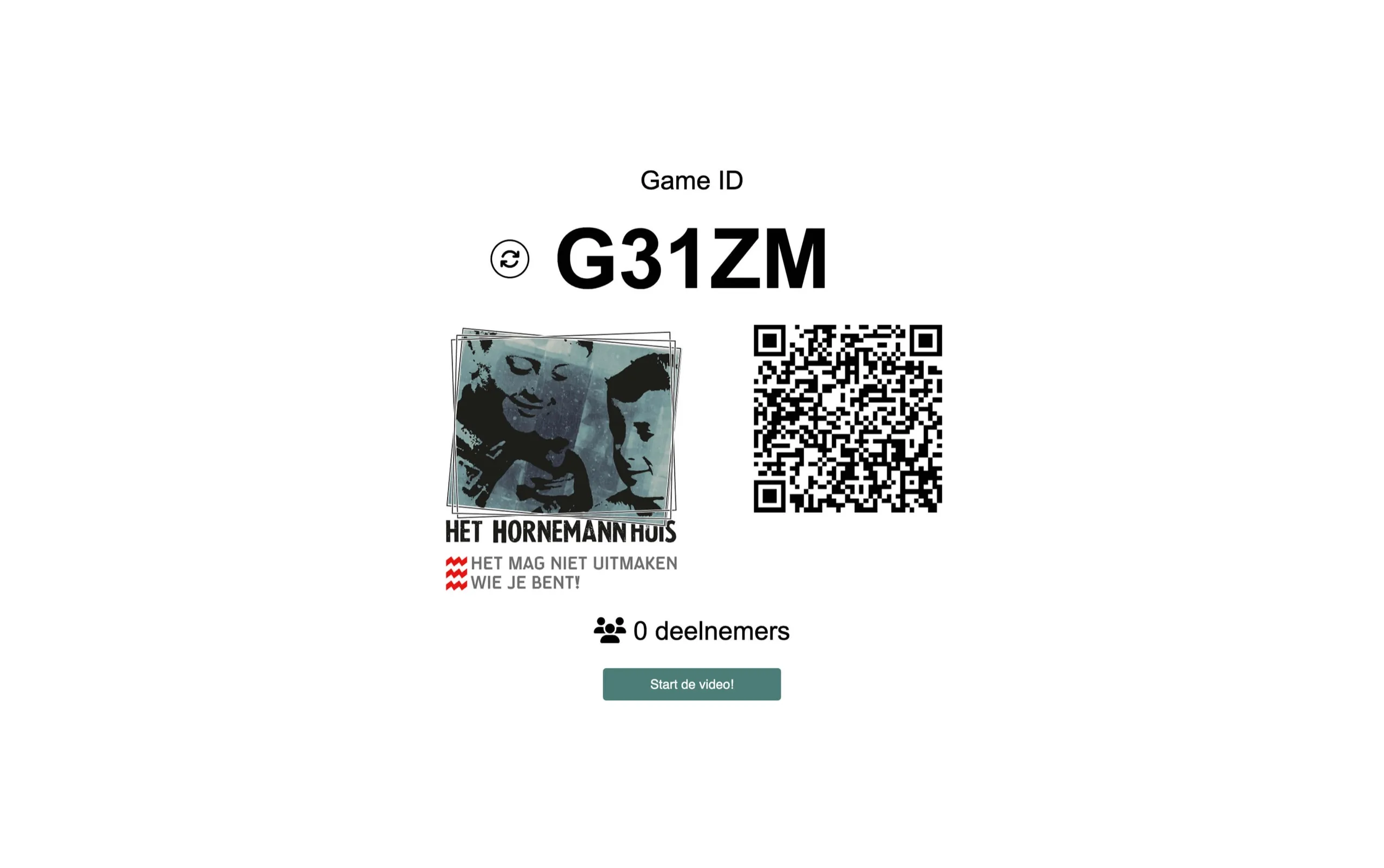 Monitor screen showing the game code visitors enter on their phones.